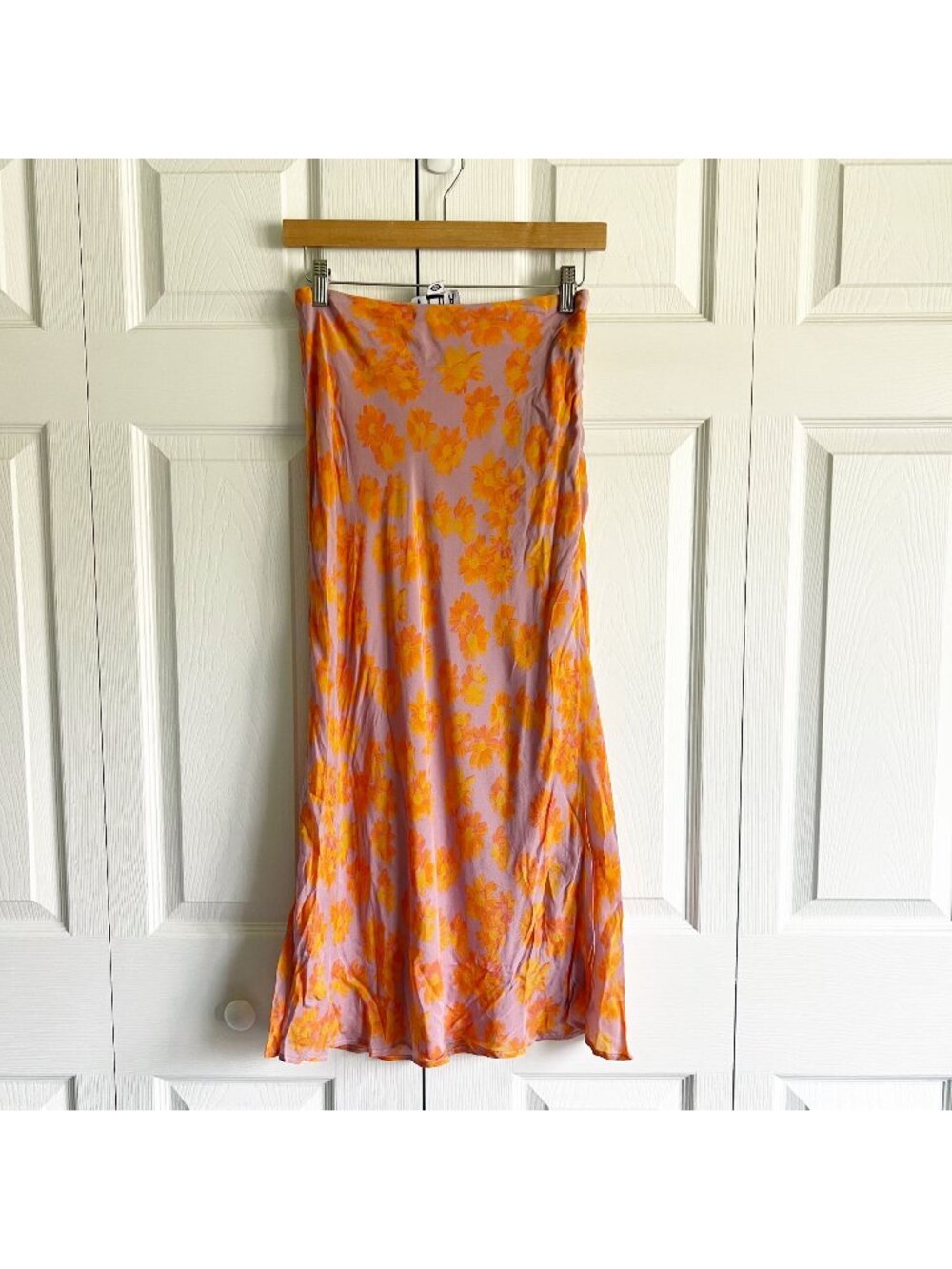 VEDA Zombia Orange Purple Bias Crepe Midi Skirt Women's Size 0